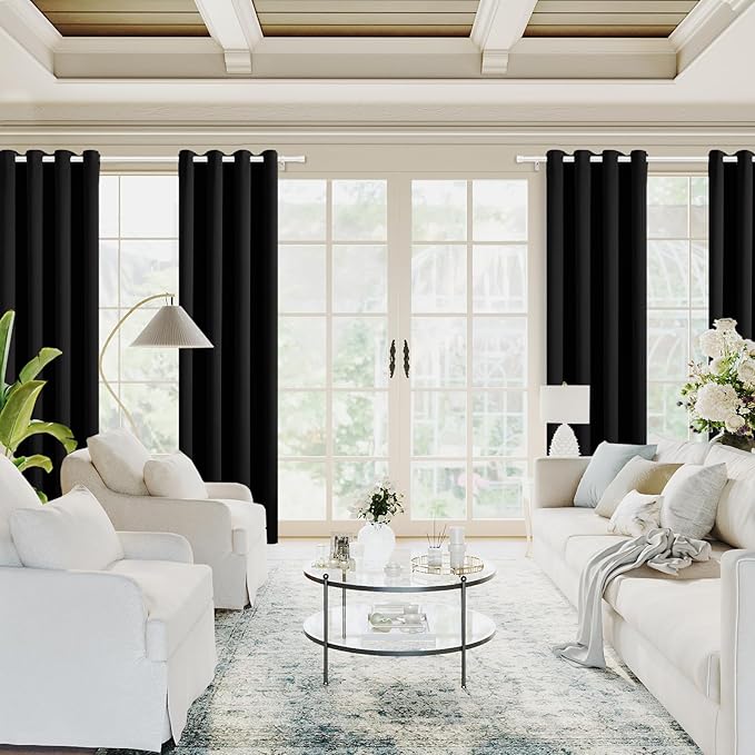 H.VERSAILTEX Black Blackout Curtain Blinds Kitchen Curtains Energy Smart Decoration Thermal Insulated Blackout Curtains for Bedroom/Small Window,2 Panels,Grommet,52 by 63 Inch
