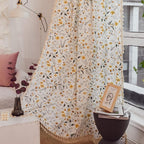 Sutuo Home Boho Curtain Semi-Blackout Yellow Florals Print Cotton Linen Fabric, Handmade Tassels Rod Pocket Bohemian Farmhouse Country Window Drapes for Living Bedroom, 59" W x 84" L, 1 Panel