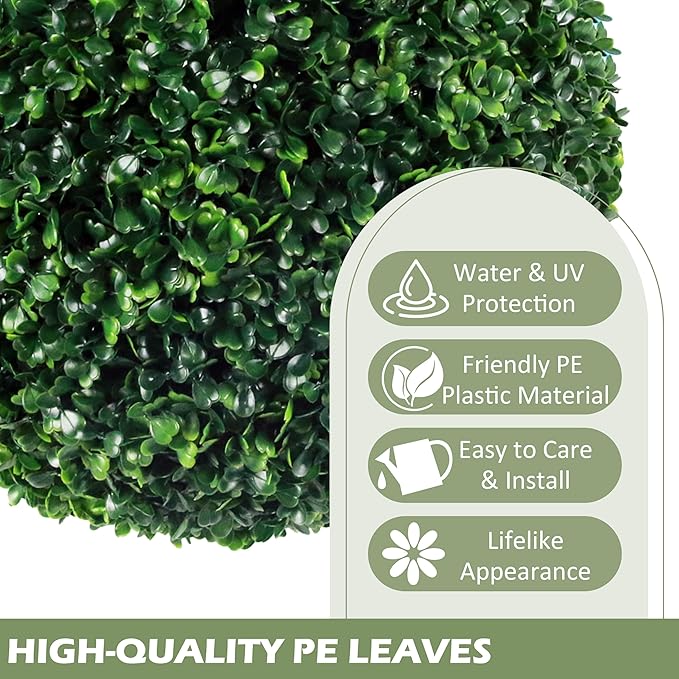 Ogrmar 2 PCS 13.7 inch 2 Layers Artificial Plant Topiary Ball Faux Boxwood Decorative Balls for Backyard, Balcony,Garden, Wedding and Home Décor (13.7 Inch)