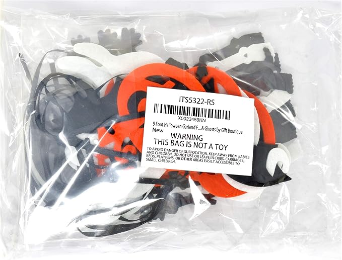 Gift Boutique - 9 Foot Halloween Garland Felt Banner Chain Decorations Indoor & Outdoor Party Supplies 18 Feet Total Pack of 2 Designs Skeletons Bat Pumpkin Ghost