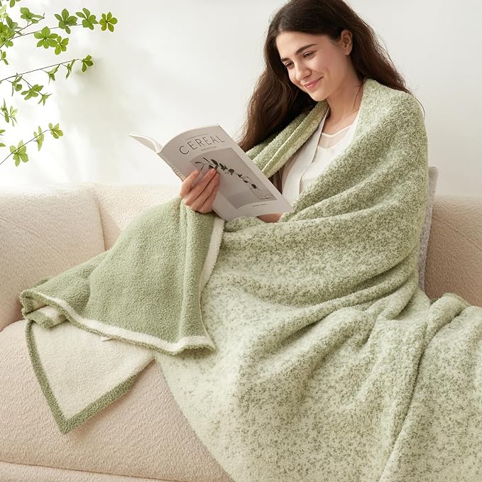 Snuggle Sac Sage Green Bedding Blanket Twin Size for Bed and Sofa, Reversible Super Soft Warm Cozy Knit Blankets Fuzzy Plush, Ombre Green, 60x80 inches