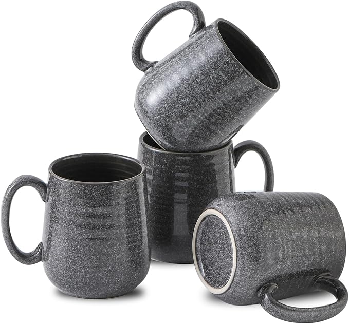 Hasense Dark Grey Coffee Mugs Set of 4, 12oz Ceramic Coffee Cups, Latte Mug with Large Handle for Coffee, Tea, Milk and Hot Cocoa,Easy Hold & Clean, Dishwasher & Microwave Safe
