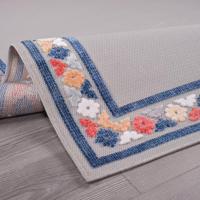 Beverly Rug Outdoor Rug 6x9 Modern Bordered Area Rugs for Indoor and Outdoor Patio Easy to Clean Non Shedding Living Room Porch Garden Washable Outside Carpet (6 x 9 Gray)