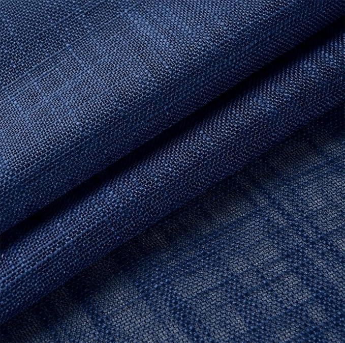 MIUCO Semi Sheer Curtains Poly Linen Textured Solid Grommet Curtains 84 Inches Long for French Doors 2 Panels (2 x 37 Wide x 84" Long) Navy Blue