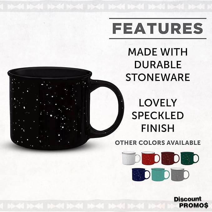 DISCOUNT PROMOS Ceramic Campfire Coffee Mugs 13 oz. Set of 10, Bulk Pack - Perfect for Tea, Espresso, Cappuccino, Hot Cocoa - Black