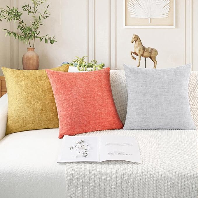 CaliTime Throw Pillow Covers Decorative 20 X 20 Inches Pack of 2 Cozy Chenille Cushion Cases for Couch Sofa Bed Living Room Home Living Coral