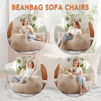 Giant Bean Bag Chairs for Adults with Filling Plush Fluffy Bean Bag Chairs for Teens with Armrests Comfy BeanBag Lazy Couch Sofa Chair for Bedroom Living Room Reading