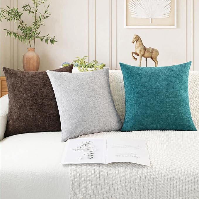 CaliTime Throw Pillow Covers Decorative 26 X 26 Inches Pack of 2 Cozy Chenille Cushion Cases for Couch Sofa Bed Living Room Home Teal