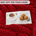 L'AGRATY Chunky Knit Blanket Throw - Soft Chunky Throw Blanket 40x50: 100% Hand Kintted Chenile Crochet Blanket Large Cable Knit Chunky Blanket - Rope Knot Throw Blanket for Couch Home Decor(Red)