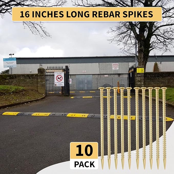 16 Inch Rebar Stakes 1/2 Inch Diameter Galvanized Steel Ground Anchors Heavy Duty Anchoring Spikes for Speed Bump, Parking Curb and Tent (10 Pack)
