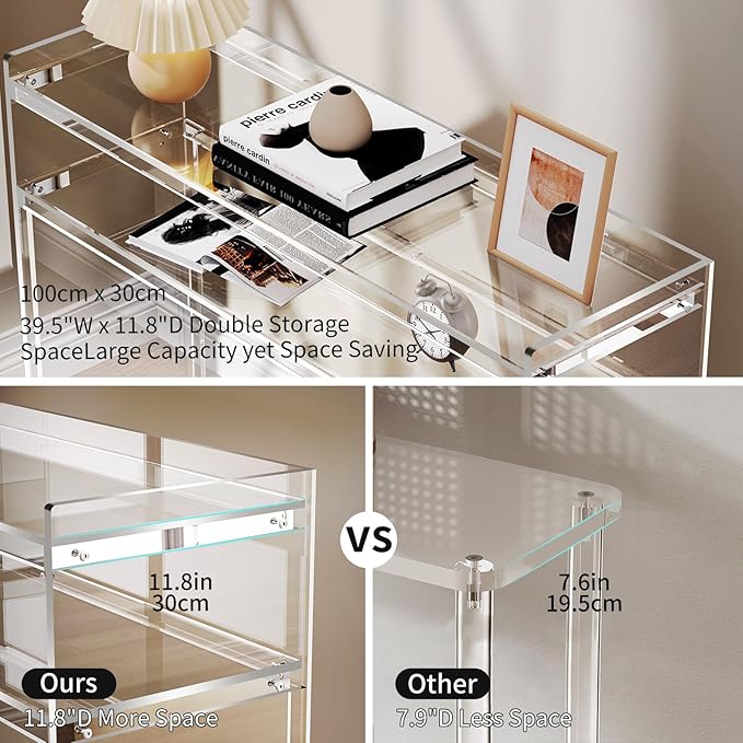 Acrylic Console Table, Entryway Table with Storage Shelves (1, 39.4 * 31.5 * 11.7) (Clear)