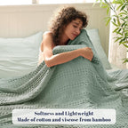PHF Cooling Waffle Blanket Queen Size, Lightweight 60% Rayon Derived from Bamboo & 40% Cotton Breathable Blanket for Hot Sleepers, Soft and Luxury for Bed Couch and Sofa, 90"x90", Sage Green