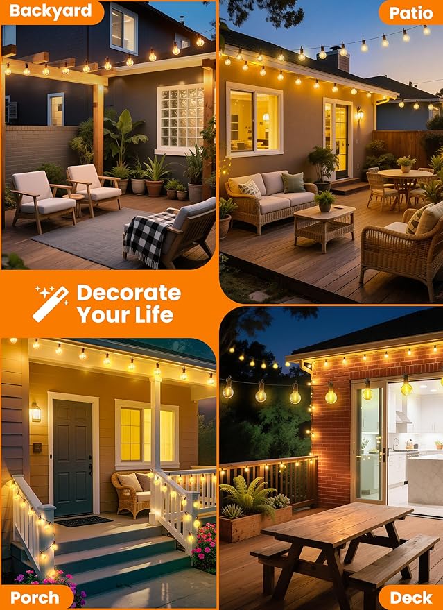 LED Outdoor String Lights, 150FT 75+2 Shatterproof Bulbs Outdoor Patio Lights, IP65 Waterproof Connectable Hanging Outside Light for Backyard, Porch, Deck, Balcony, 2200K