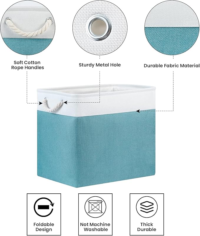 Bidtakay Storage Baskets Extra Large 17x12x15 In Teal Blue Nursery Toy Baskets Fabric Long Shelf Baskets for Organizing Set of 2 Linen Closet Bins for Shelves Decorative Blanket Basket Living Room
