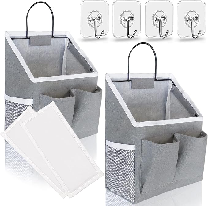 2pcs Small Wall Hanging Baskets for Organizing, Wall Hanging Storage Bag as Over the Door Organizer, Wall File Organizer, Rv Storage and Organization. For Bedroom, Office, Camper (Gray)