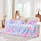 Lotus Karen Faux Fur Throw Blanket Tie-Dye Purple Rainbow - Big Bubble Rabbit Fluff Blanket for Couch, Large Fluffy Fuzzy Cozy Blanket,Thick Furry Plush Shaggy Blankets,108x90 Inches