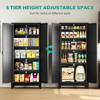 75" Tall Pantry Cabinet,Farmhouse Kitchen Pantry Storage Cabinets with 2 Doors and 5 Shelves,Black Metal Storage Cabinet,Large Cupboard for Home,Kitchen,Dining/Living Room