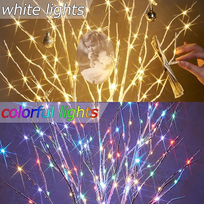Birchlitland Lighted Birch Branches Battery Operated 18IN 70 LED 8 Function, White or Multiple Colors, Artificial Decorative Branch Lights for Home and Holiday Decoration Indoor Outdoor