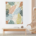 ICMOLYYENLO Boho Green Leaves Tapestry, Mid Century Abstract Tropical Palm Leaves Modern Minimalist Geometric Wall Hanging, Neutral Home Decor Art for Living Room Bedroom Dorm 40x60 Inch