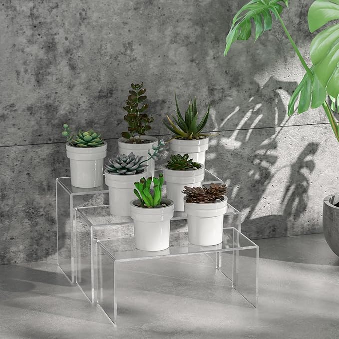 Acrylic Display Risers 6pcs, Clear Rectangular Display Organizer Stands, Acrylic Display for Funko Pop Figure, Desserts, Cupcake, Toys, Collectibles, Merchandises - 7.5''x8''x8.5''x9''x9.5''x10''