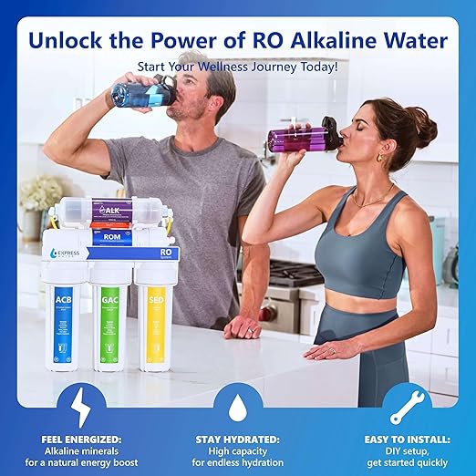 Express Water Reverse Osmosis Alkaline Water Filtration System – 10 Stage RO Water Filter with Faucet and Tank – Under Sink Water Filter with Alkaline Filter for Added Essential Minerals – 50 GPD