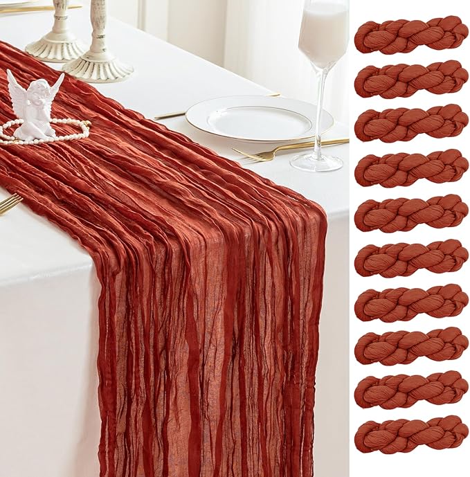 Sioloc Terracotta Table Cloth Cheesecloth Table Runner 10ft Rustic for Tea Wedding Party Baby Bridal Centerpiece Fall Decor for Home Halloween Thanksgiving