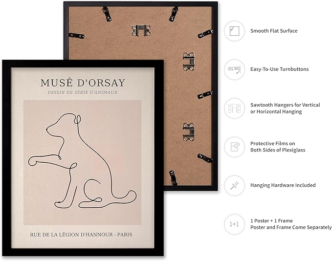 Poster Master Vintage Poster - Retro One Line Dog Drawing Print - Dog Art - Minimal Gift for Men, Women, Animal Lover - Abstract Wall Decor for Home, Office, Bedroom, 8x10 Black Framed