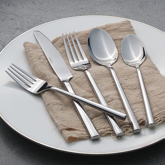 Alata Potter 45-Piece Forged Stainless Steel Flatware Set Cutlery Set,Service for 8,Silver Finish,Dishwasher Safe