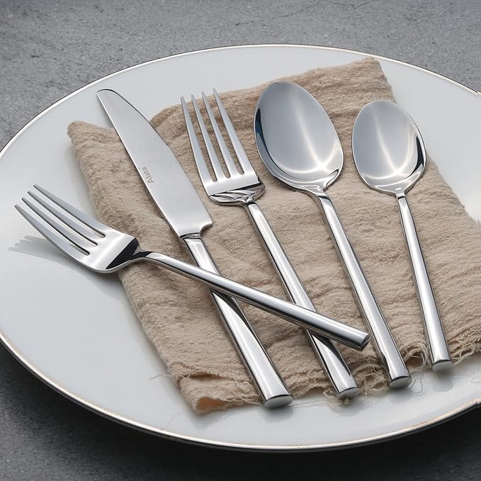 Alata Potter 20-Piece Forged Silverware Set Stainless Steel Flatware Set Cutlery Set,Service for 4,Mirror Finish,Dishwasher Safe