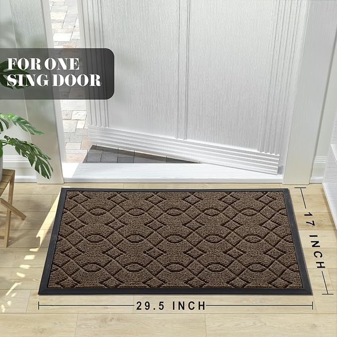 Yimobra Front Door Mat Outside Entrance, All-Weather All-Season Welcome Doormat Outdoor Indoor, Natural Rubber, Stain and Fade Resistant, Low Profile, Easy Clean Patio Porch Mat, 29.5x17, Brown