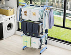 HOMIDEC Clothes Drying Rack, Large 4-Tier Foldable Drying Rack Clothing(67.7H x 19.7W x 30L Inches), Movable Drying Rack with 4 castors. Multifunctional Stainless Steel Laundry Drying Rack, Blue