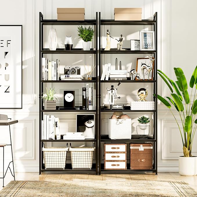 NUMENN Bookshelf, 6 Tier Bookshelves, Home Office Bookcase Shelf Storage Organizer, Free Standing Storage Shelving Unit for Bedroom, Living Room and Home Office, Black