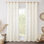 LAMIT Linen Curtains 108 Inches Long for Living Room, Bronze Grommet Linen Textured Sheer Curtains Light Filtering Panels for Boho Farmhouse, 2 Panels, 52 x 108 Inch, Cream