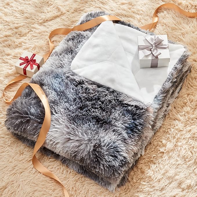 GONAAP Fuzzy Faux Fur Throw Blanket Queen Size Tie-dye Marble Black Super Soft Cozy Plush Fuzzy Shaggy Blanket for Couch Sofa Bed (Tie-dye Marble Black, Queen(90"x90"))