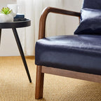 Glitzhome 2 Set Mid Century Navy Blue Accent Armchair, Single Reading Armchair PU Leather Lounge Chair with Walnut Ruberwood Frame