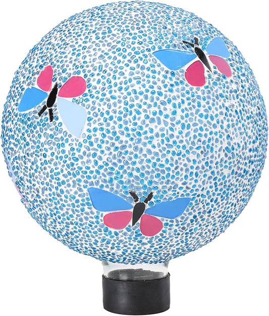 Gazing Ball 8 Inch Butterfly Glass Mosaic Garden Globe Outdoor Gazing Globe Yard Ornament for Garden Yard Home Lawn Outdoor Decoration Gift for Women (Not Solar Powered)