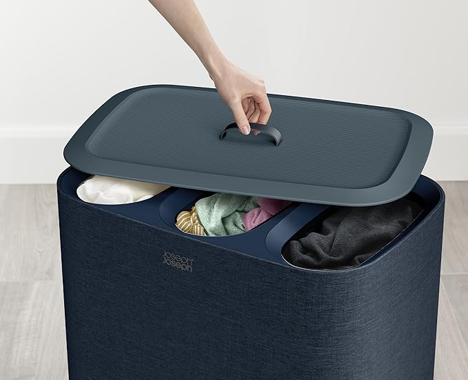 Joseph Joseph Tota Trio 90 liter/23.8 gallon Laundry Hamper Separation Basket with lid, 3 Removable Washing Bags with Handles- Black