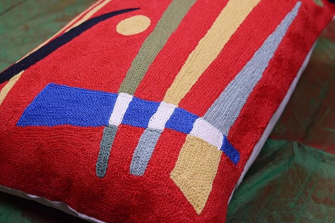 Lumbar Kandinsky Red Abstract Pillow Cover Modern Throw Pillowcase Chair Cushion Contemporary Farmhouse Pillowsham Couch Handembroidered Wool Size 14x20