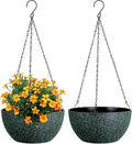 8 inch Small Hanging Planters for Indoor Outdoor Plants, 2 Pack Hanging Flower Pots with Drainage Holes and Chain, Plastic Hanging Baskets for House Plants, Black with Green Speckles