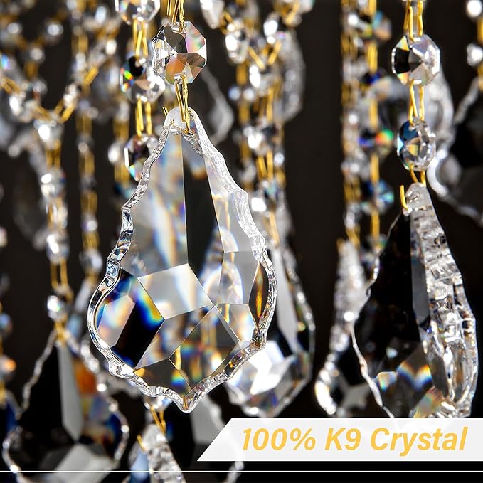 Modern Crystal Chandeliers, Gold Candle Chandelier -Luxury Chandelier Lighting Fixtures for Dining Room, Foyer, Staircase Hallway Living Room Entryway, 10 Lights