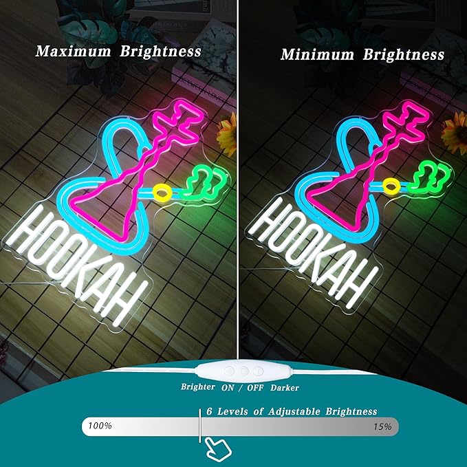 Hookah Neon Sign Nargile Lounge Sign Colorful LED Light for Shisha Bars and Lounges Decor Dimable USB Neon Signs for Man Cave,Hookah Shops,Vape Bars and Vapor Lounges(16.5 * 9.8inch)