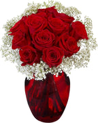 Floral Supply Online - 8" Rose Vase and Flower Guide Booklet - Decorative Glass Flower Vase for Floral Arrangements, Weddings, Home Decor or Office. (Red)