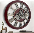 The B-Style Large Wall Clock 24 inch Moving Gear Wall Clock Oversized Vintage Farmhouse Wall Clocks for Living Room Decor Rustic Industrial Wood Clock (Walunt Wood and Bronze)
