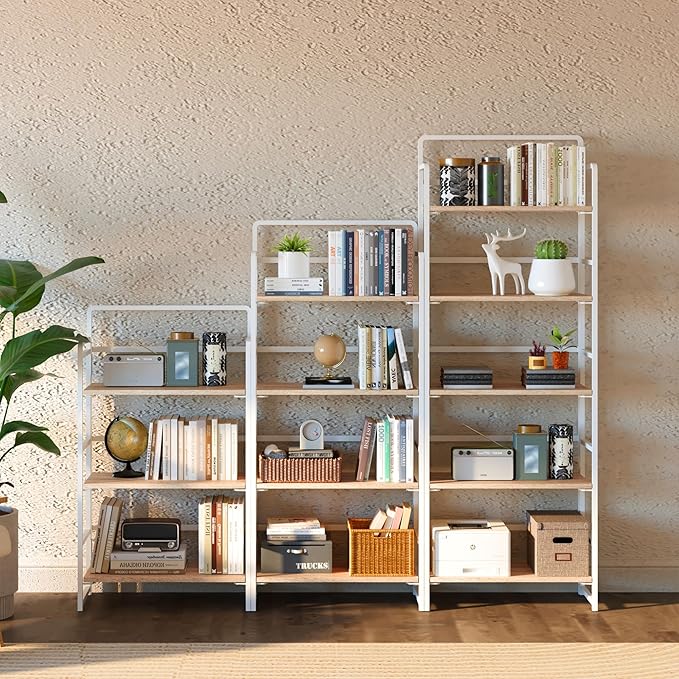 4NM No Assembly Foldable Bookshelf, 4-Shelf Collapsible Bookcase Storage for Small Spaces, 54" H, Natural White