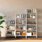 4NM No Assembly Foldable Bookshelf, 4-Shelf Collapsible Bookcase Storage for Small Spaces, 54" H, Natural White