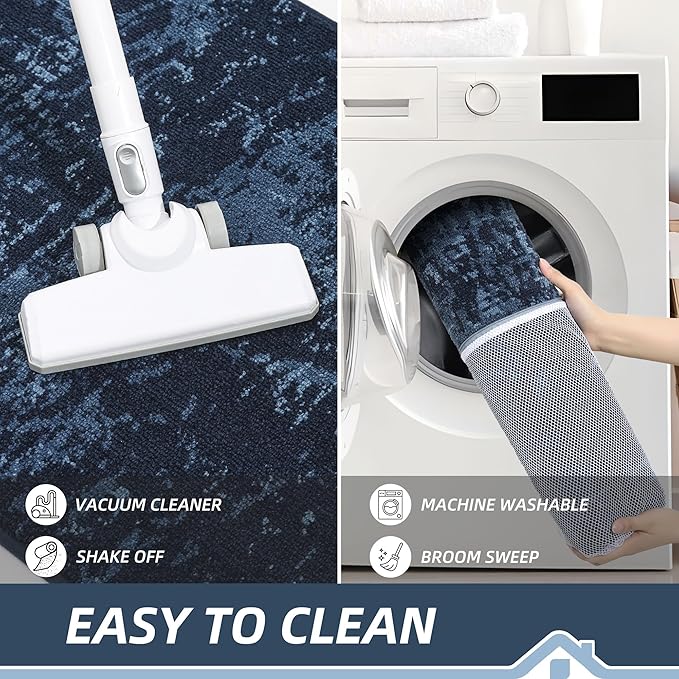 BEQHAUSE Dirt Trapper Door Mat 32"x48" Non-Slip Door Mats Washable Entryway Rugs Stain Resistant Doormat Absorbent Welcome Floor Mat for Front Back Door, Muddy Wet Shoes & Paws,Blue