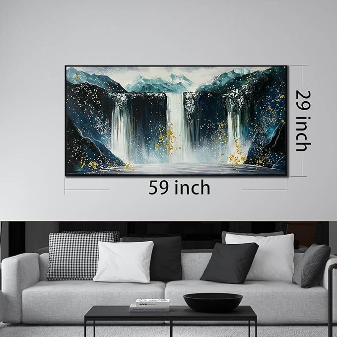 Waterfall Hand Painted Wall Art for Living Room - Mountains Wall Art for Office Decor - Landscape Big Wall Art for Living Room Size 29" x 59"