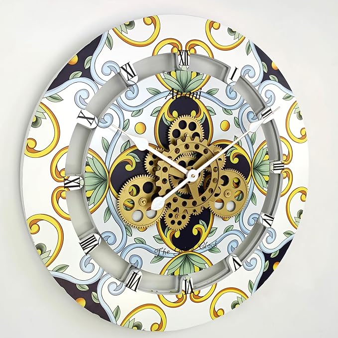 The Gears Clock Wall Clock Italy Collection with Moving Gears (Atrani, 24 inch Round)