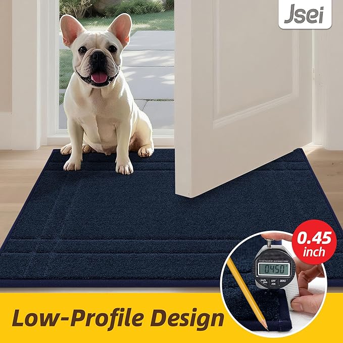 JSEI Entryway Rugs Doormat 24"x36", Non-Slip Dirt Trapper Door Mats Indoor, Washable Absorbent and Stain Resist Welcome Floor Mat for Front Door, Dog Door Mat, Muddy Wet Shoes & Paws, Navy Blue
