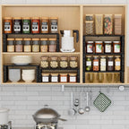 Expandable Spice Rack Kitchen Cabinet Shelf Organizer, Stackable Storage Shelves Racks, Adjustable Counter Shelving for Cabinets, Countertop, Cupboard,Pantry and More(3Packs/Black/Medium)